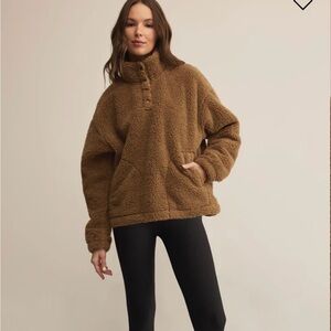 Z Supply Brooklyn Sherpa Jacket Soft Teddy Pullover in Camel Brown Small
